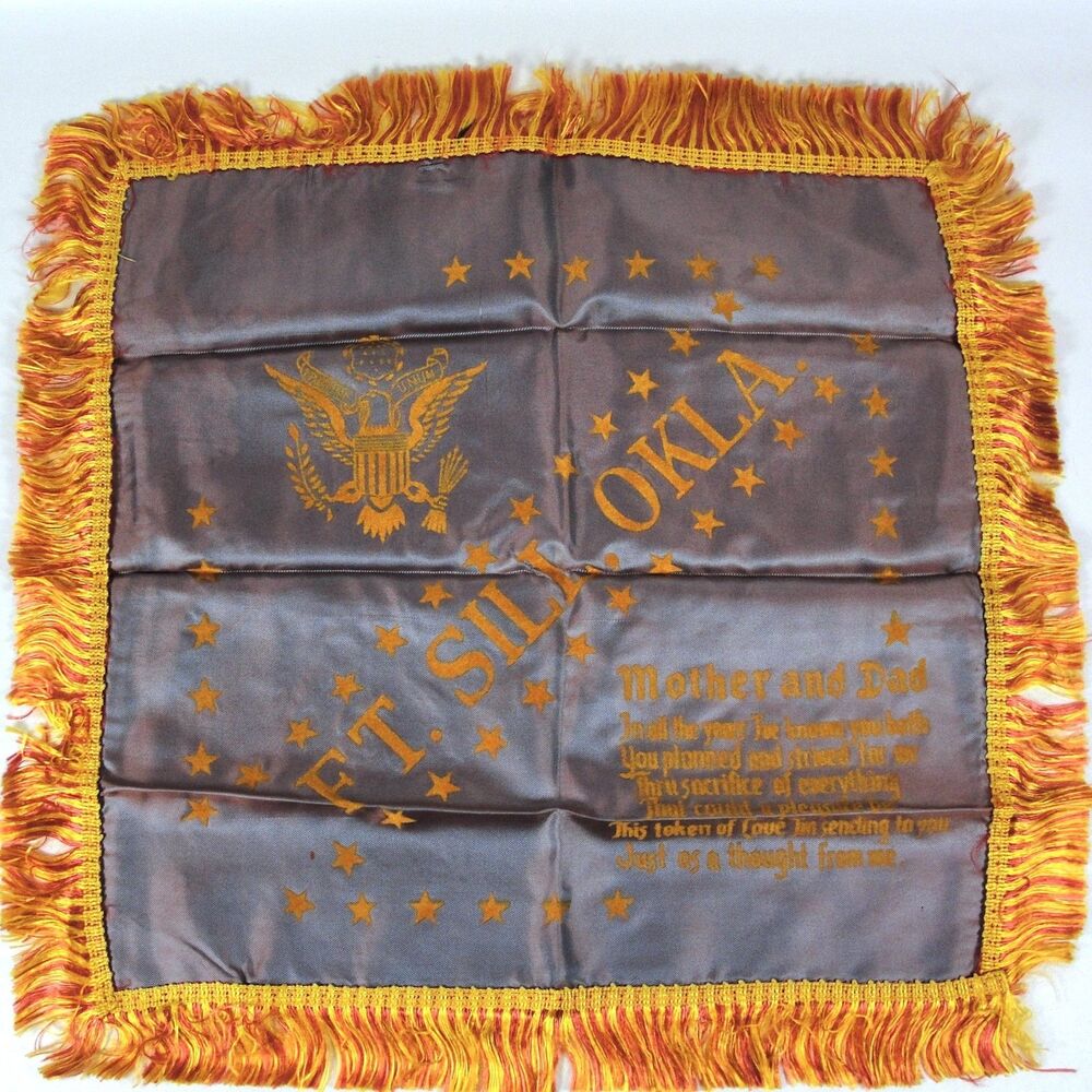Vintage WWII US Army Sweetheart Pillow Cover Fort Sill Oklahoma Mother Dad Poem
